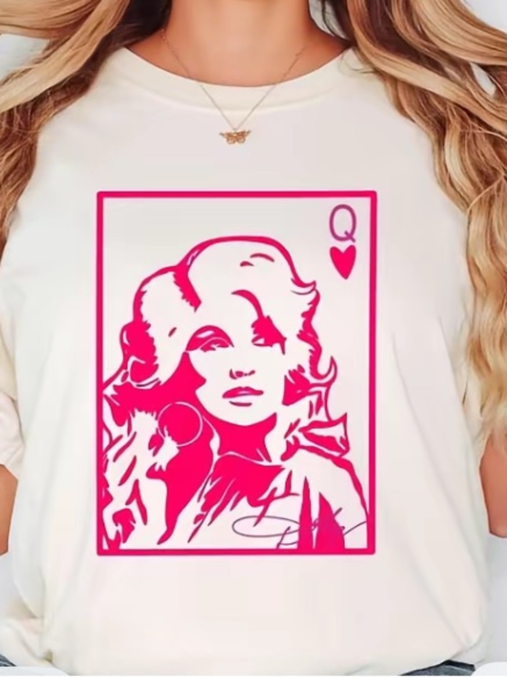 Cream Short-Sleeve Tee with Hot Pink Queen Graphic